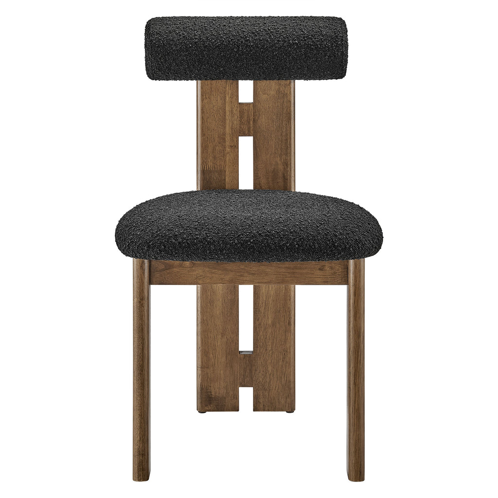 Torian Boucle Fabric Dining Chair Set of 2 - Walnut Black