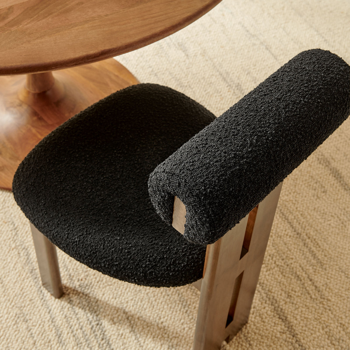 Torian Boucle Fabric Dining Chair Set of 2 - Walnut Black