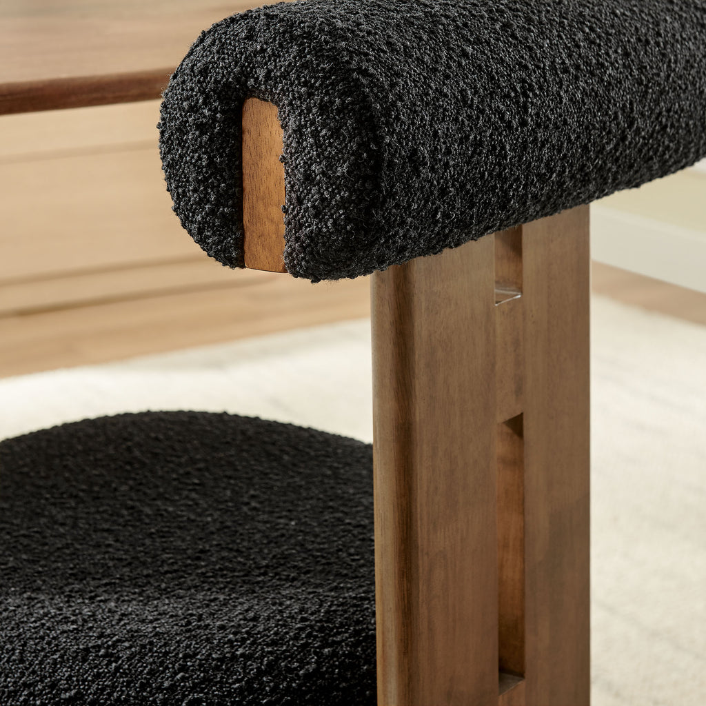 Torian Boucle Fabric Dining Chair Set of 2 - Walnut Black
