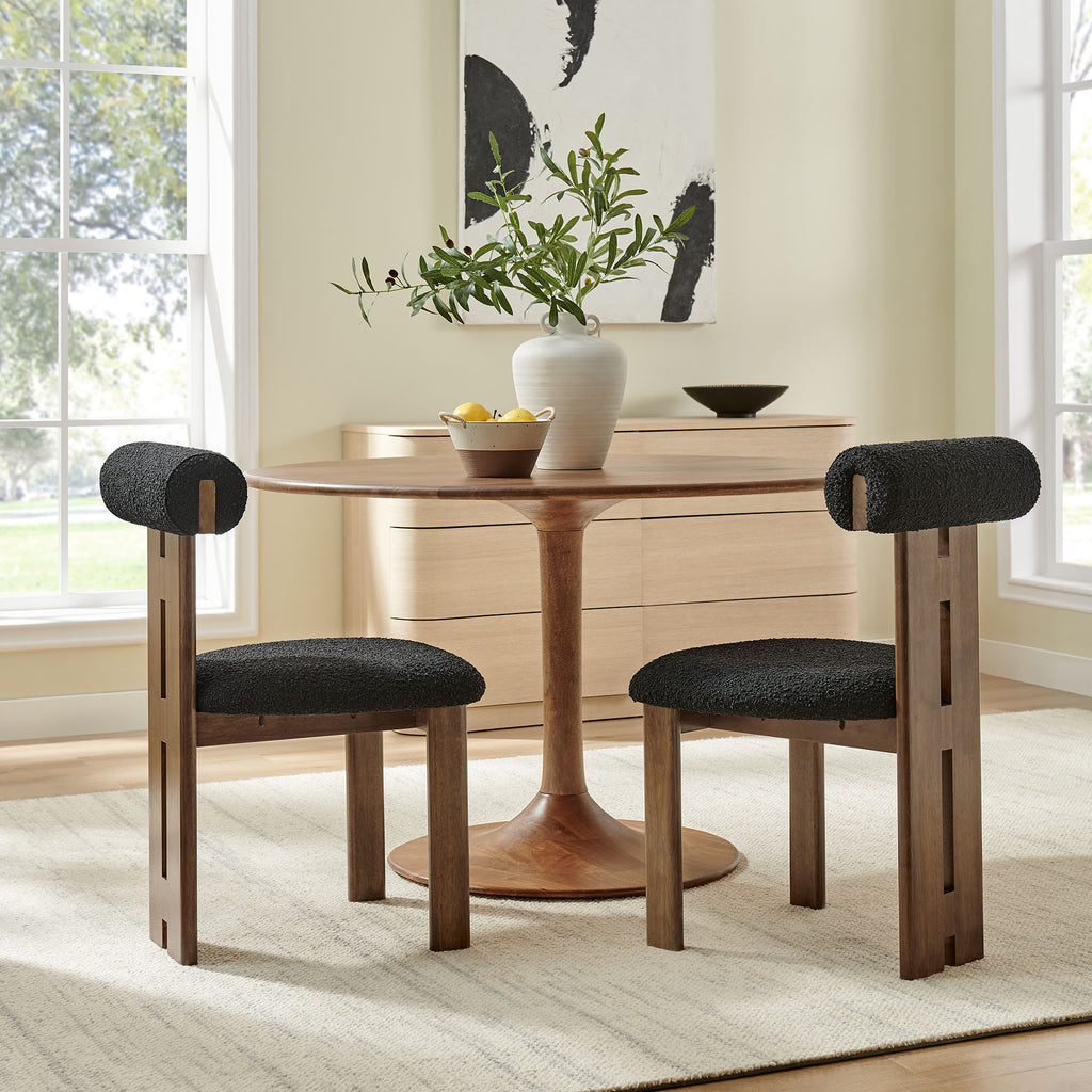 Torian Boucle Fabric Dining Chair Set of 2 - Walnut Black
