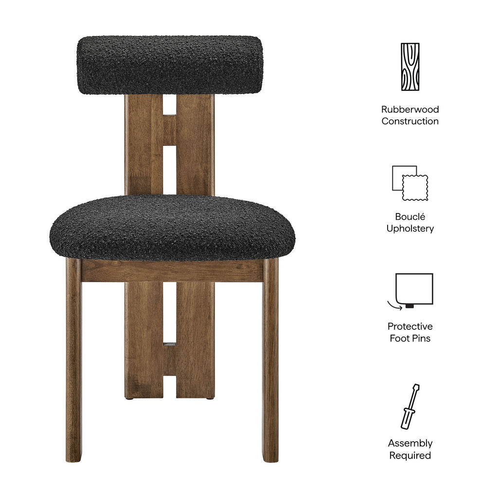 Torian Boucle Fabric Dining Chair Set of 2 - Walnut Black