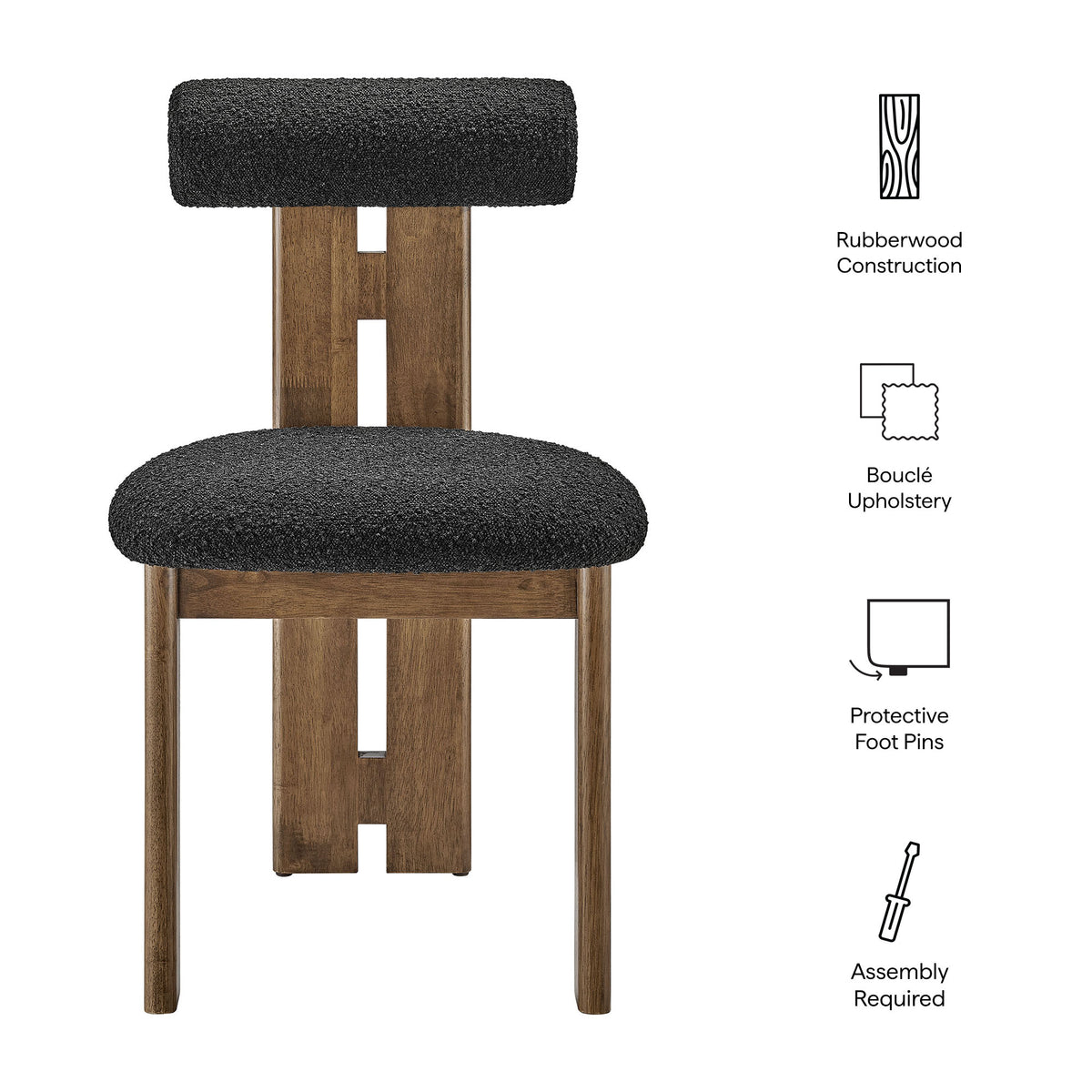 Torian Boucle Fabric Dining Chair Set of 2 - Walnut Black