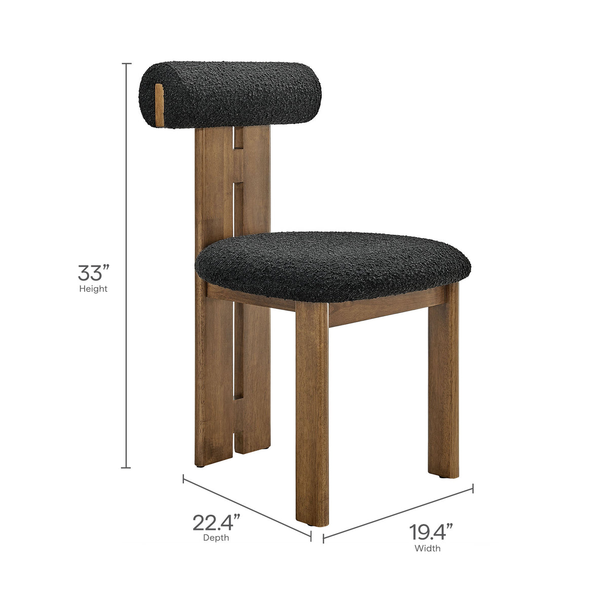 Torian Boucle Fabric Dining Chair Set of 2 - Walnut Black