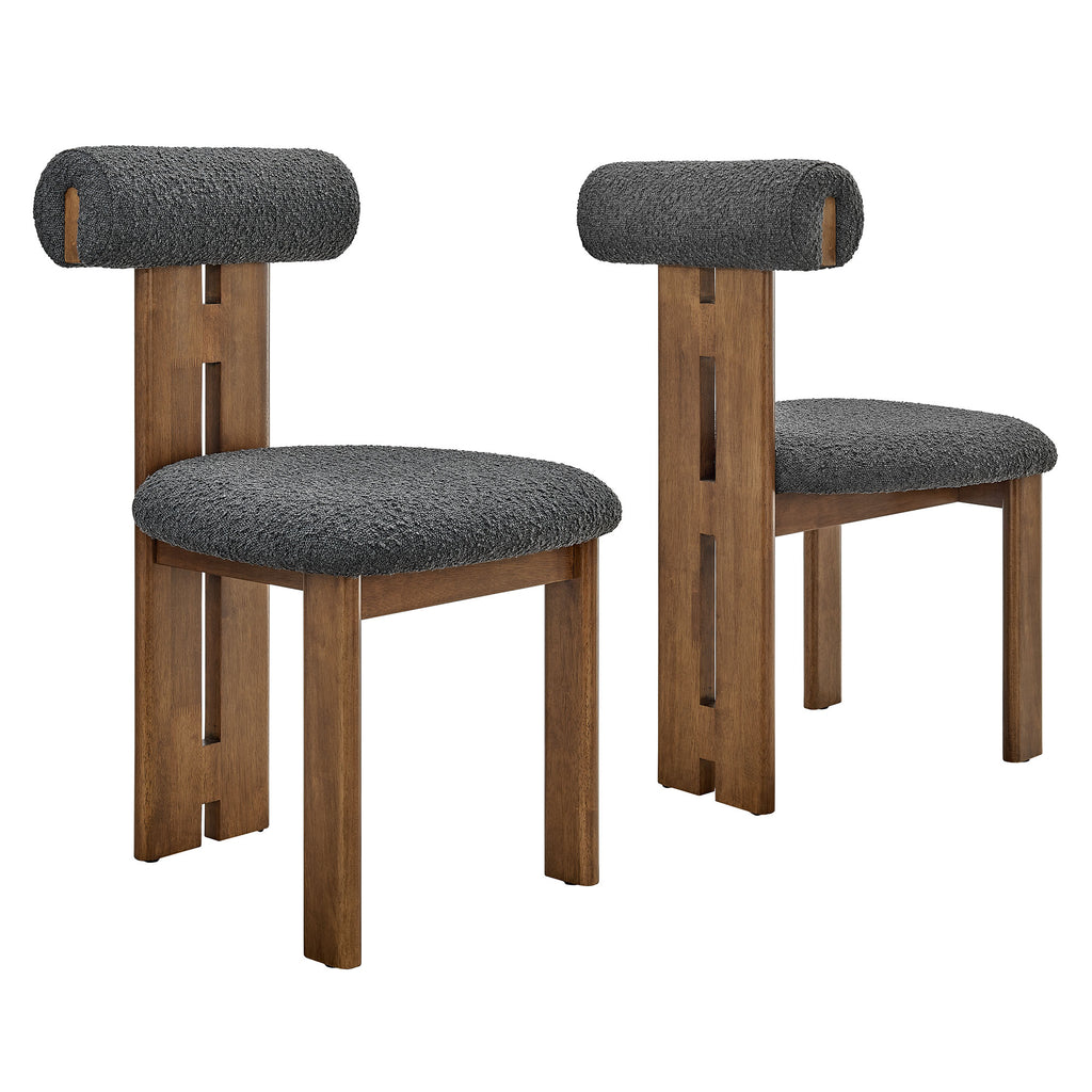 Torian Boucle Fabric Dining Chair Set of 2 - Walnut Charcoal