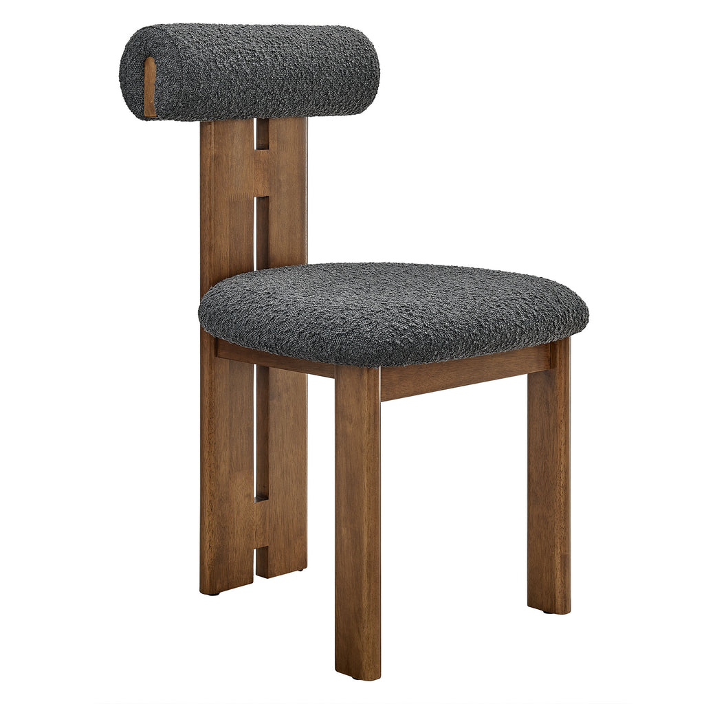 Torian Boucle Fabric Dining Chair Set of 2 - Walnut Charcoal