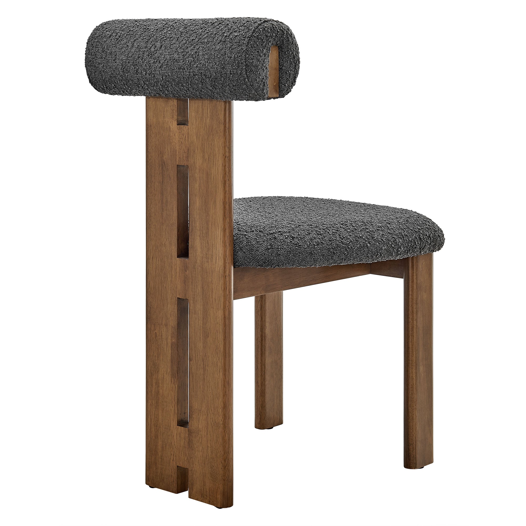 Torian Boucle Fabric Dining Chair Set of 2 - Walnut Charcoal
