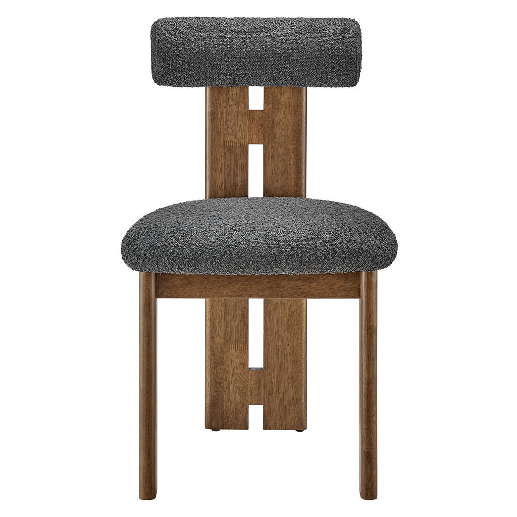 Torian Boucle Fabric Dining Chair Set of 2 - Walnut Charcoal