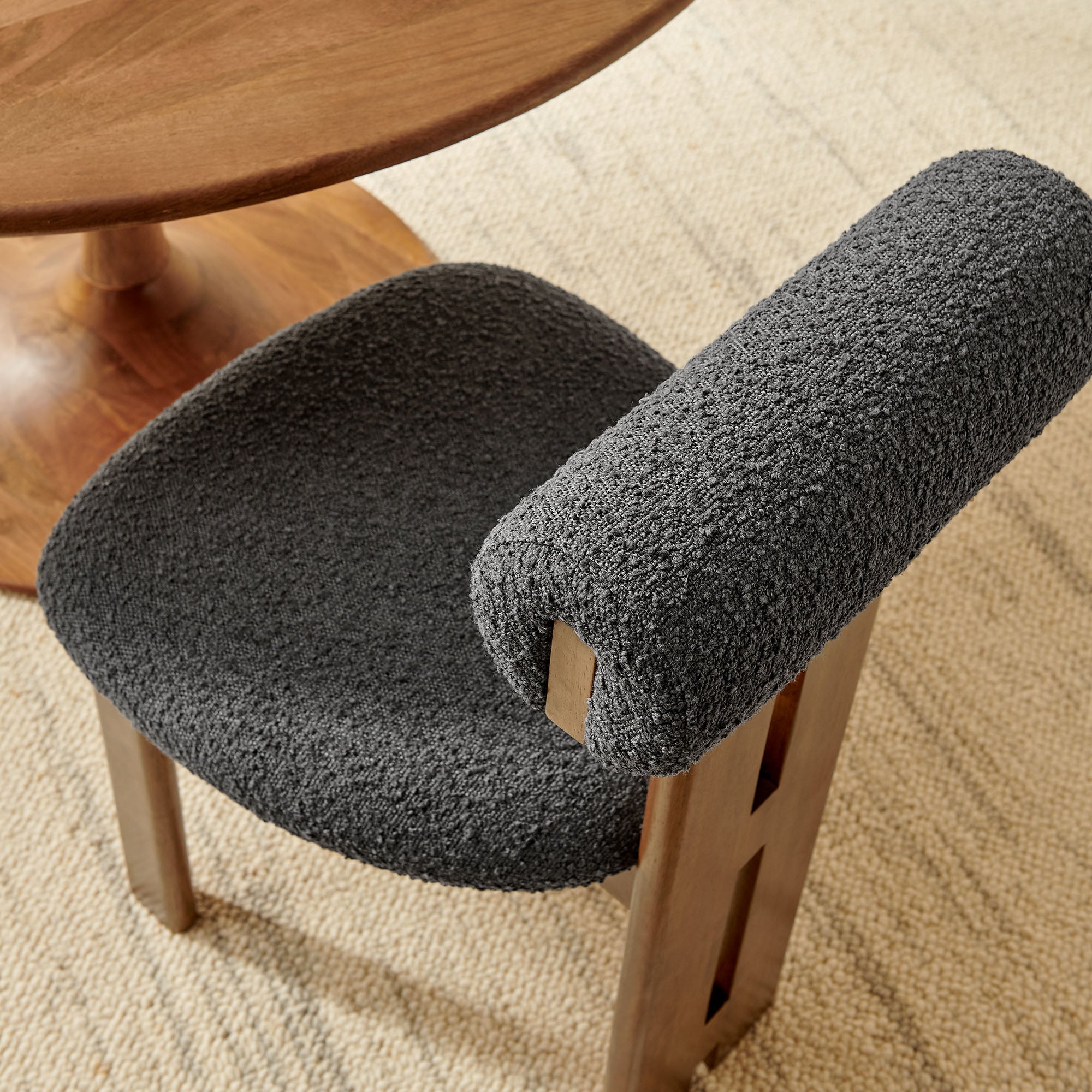 Torian Boucle Fabric Dining Chair Set of 2 - Walnut Charcoal