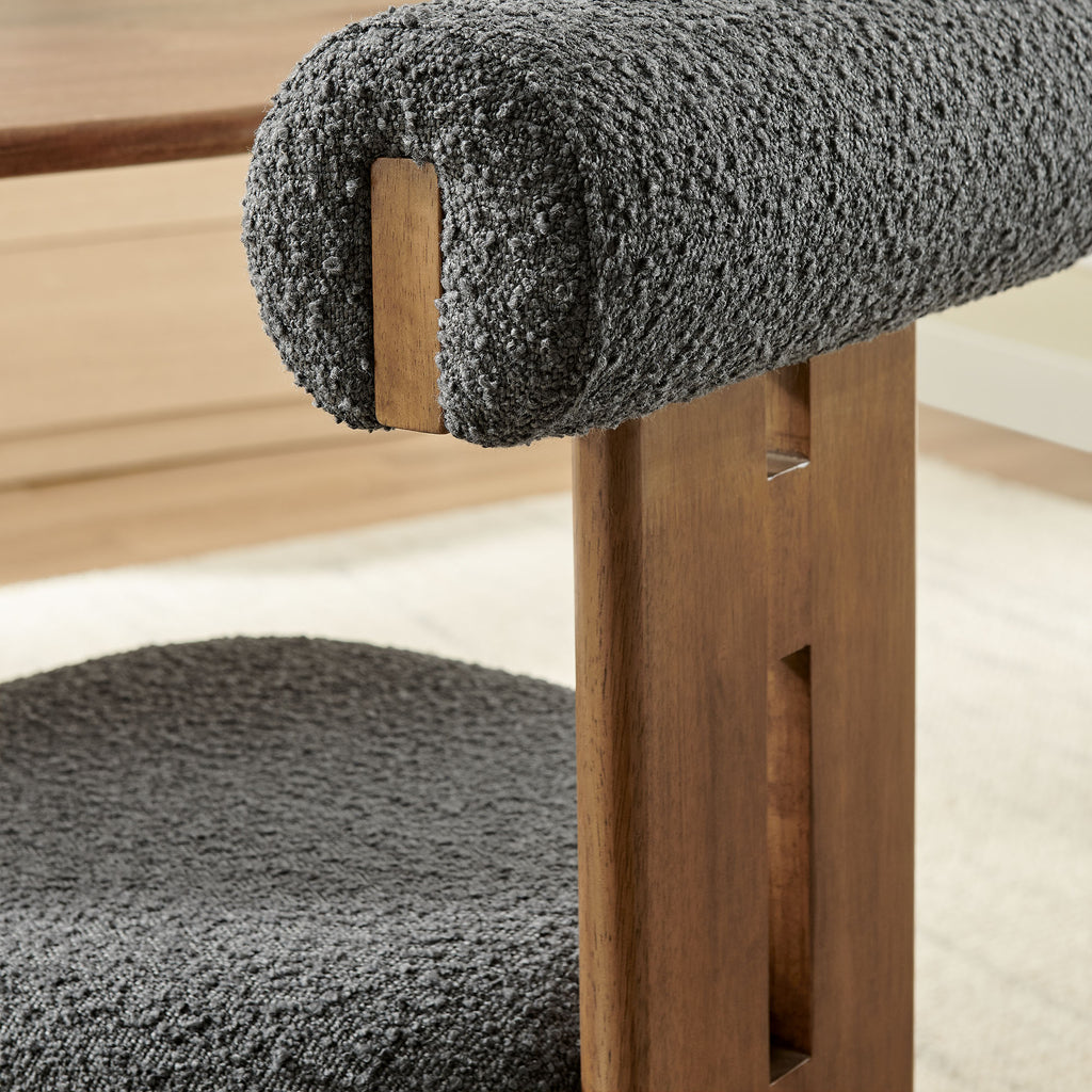 Torian Boucle Fabric Dining Chair Set of 2 - Walnut Charcoal