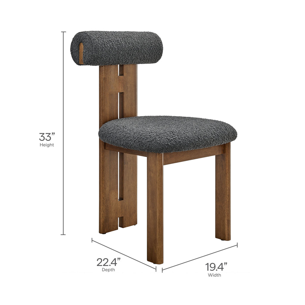 Torian Boucle Fabric Dining Chair Set of 2 - Walnut Charcoal