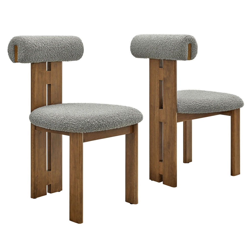 Torian Boucle Fabric Dining Chair Set of 2 - Walnut Light Gray