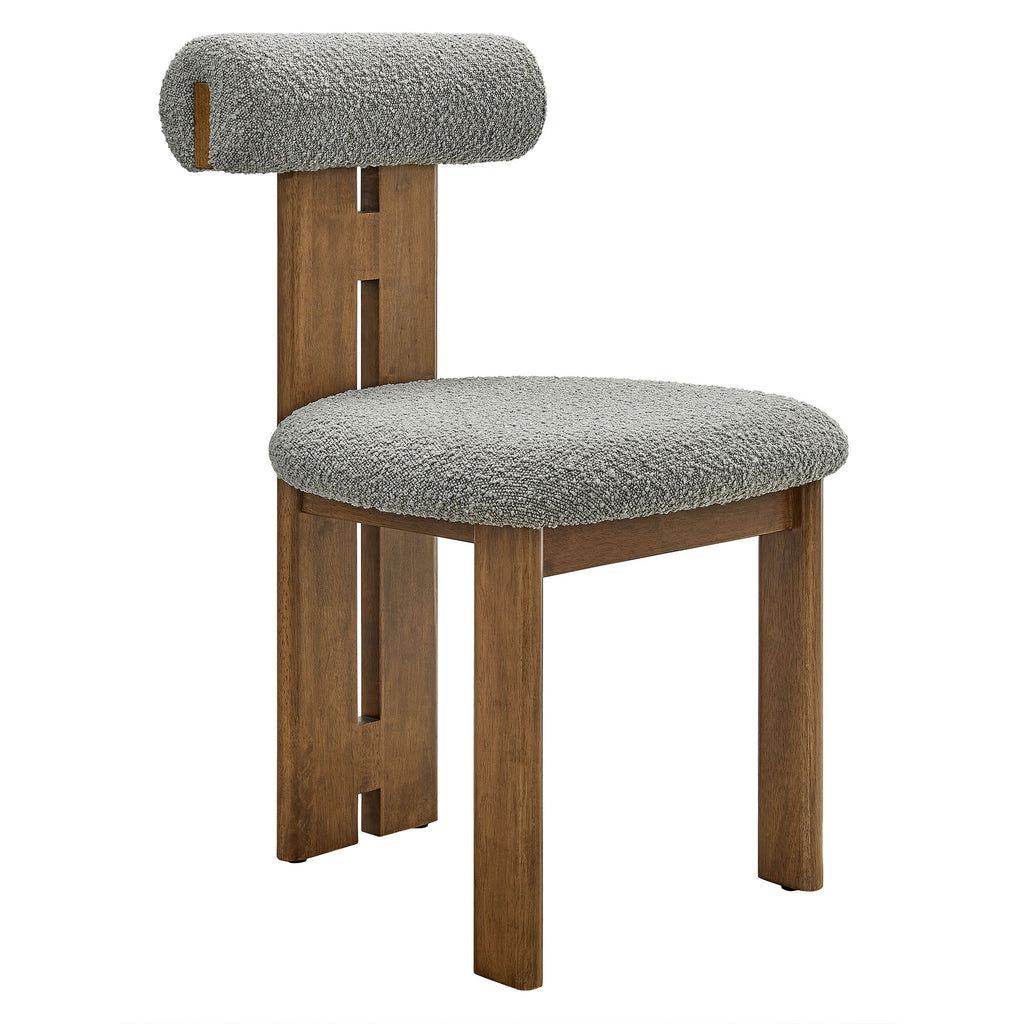 Torian Boucle Fabric Dining Chair Set of 2 - Walnut Light Gray