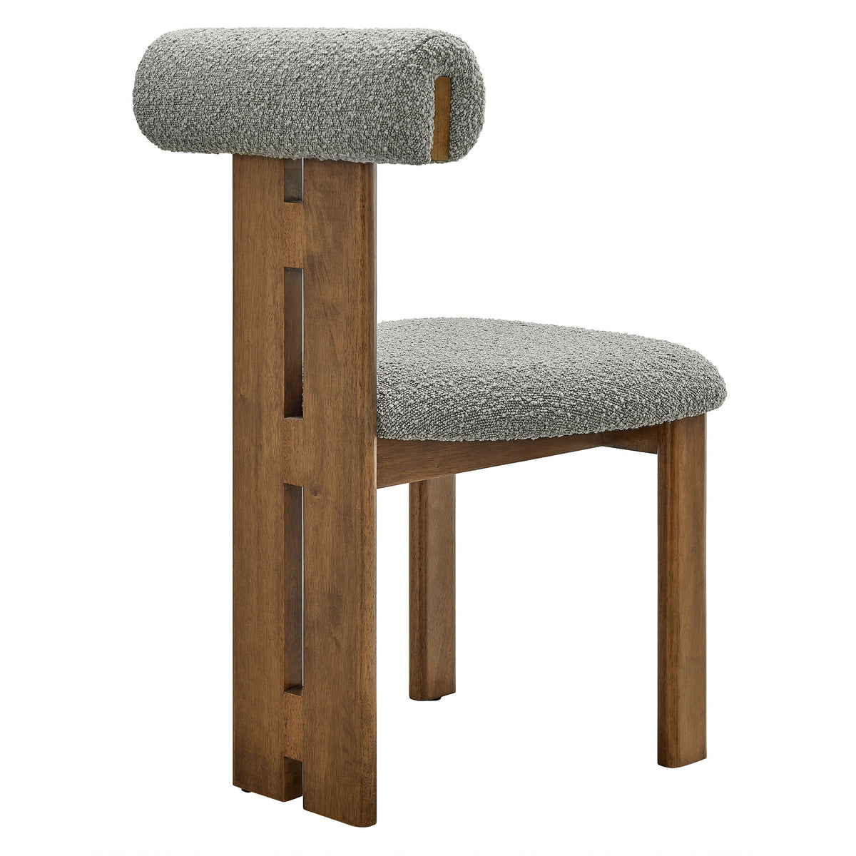 Torian Boucle Fabric Dining Chair Set of 2 - Walnut Light Gray