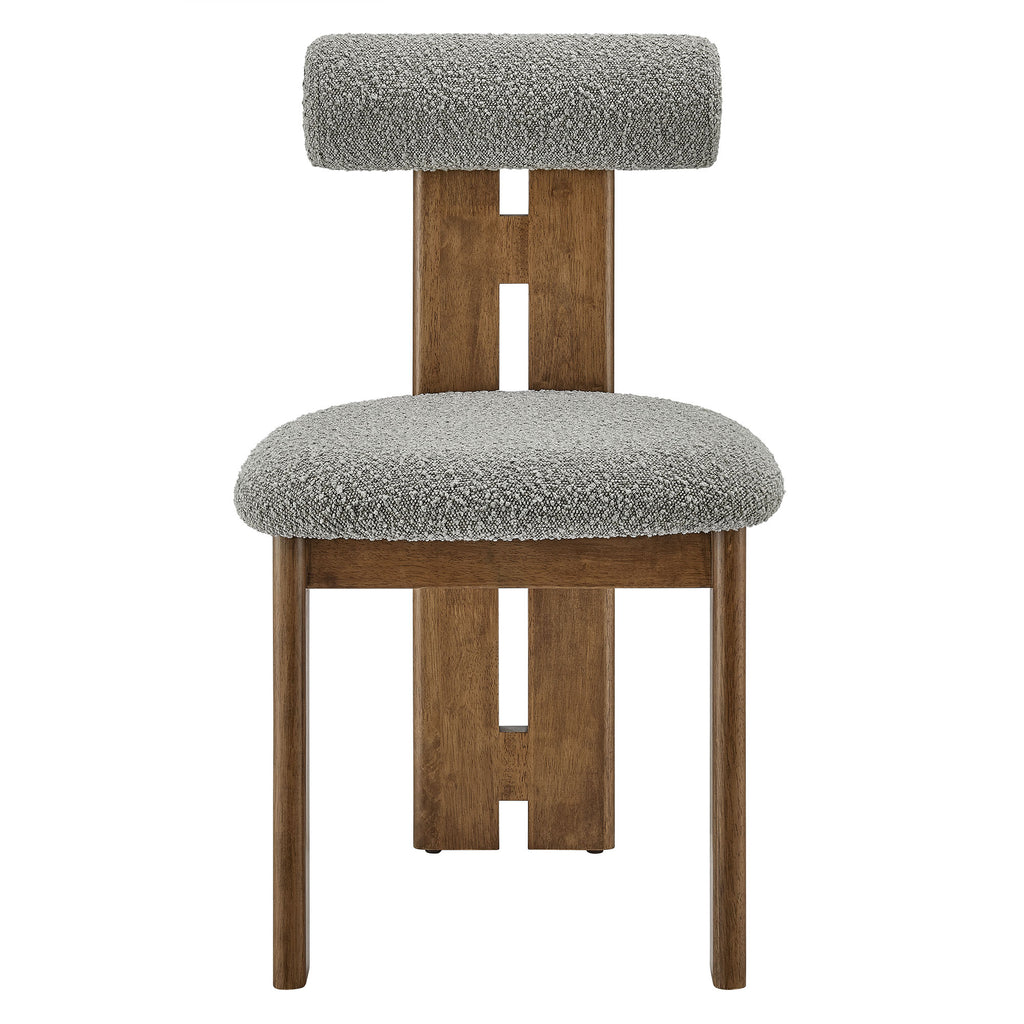 Torian Boucle Fabric Dining Chair Set of 2 - Walnut Light Gray