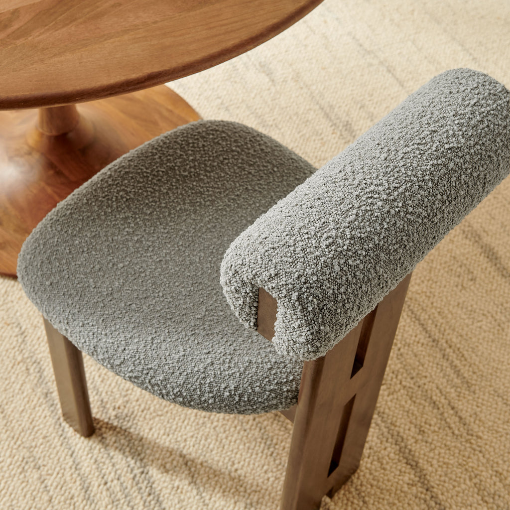 Torian Boucle Fabric Dining Chair Set of 2 - Walnut Light Gray