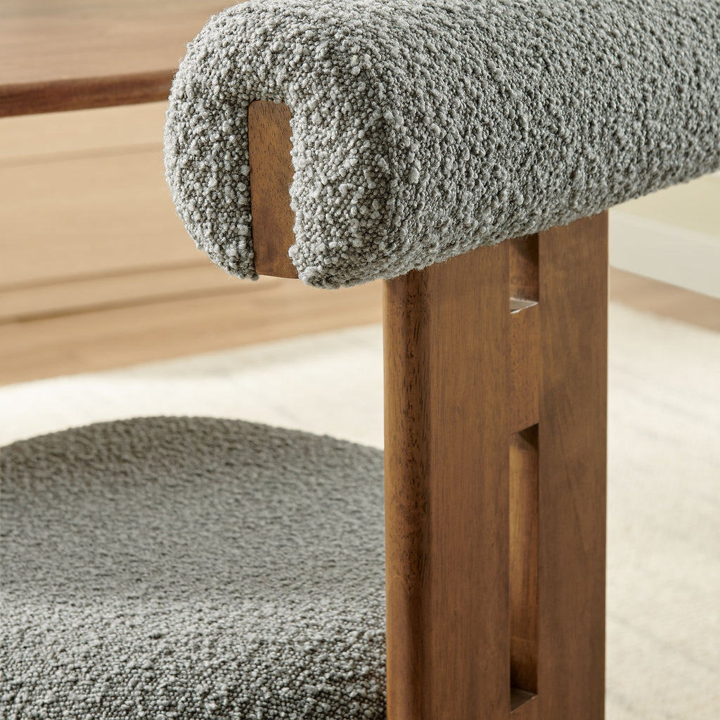 Torian Boucle Fabric Dining Chair Set of 2 - Walnut Light Gray