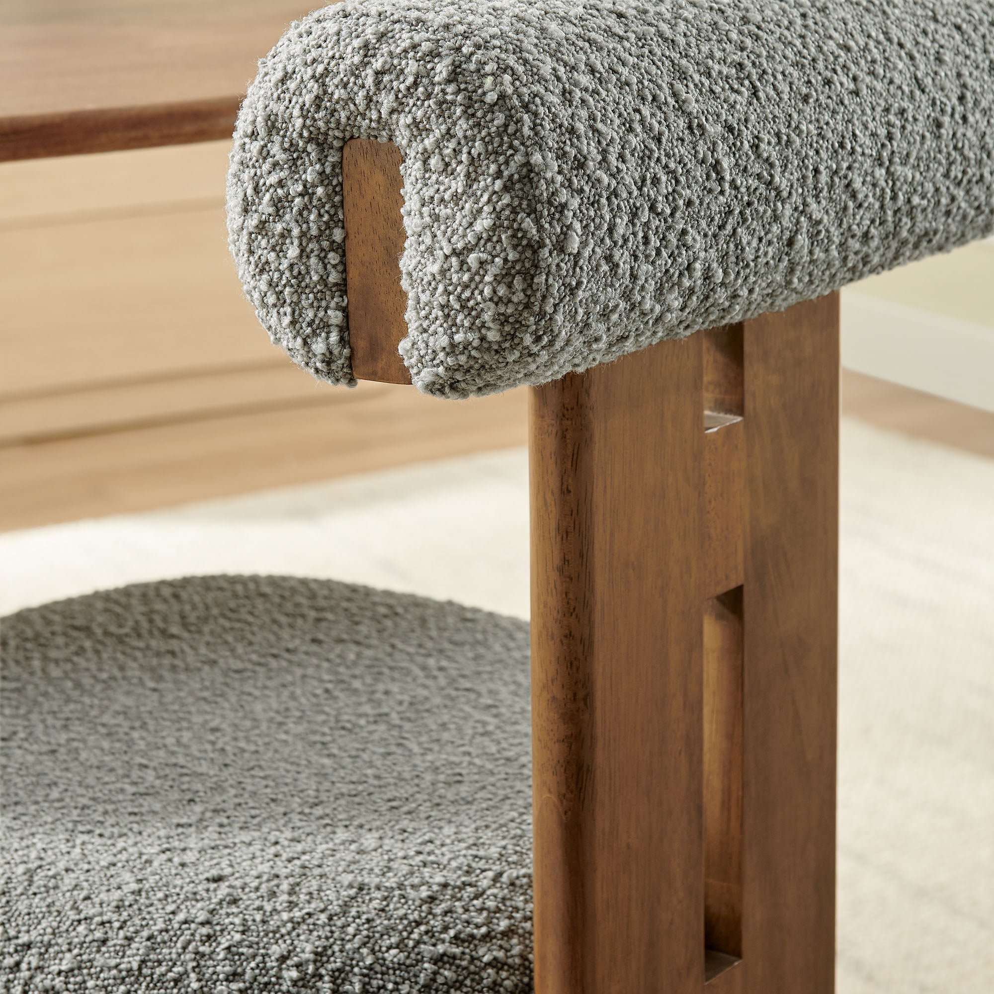 Torian Boucle Fabric Dining Chair Set of 2 - Walnut Light Gray