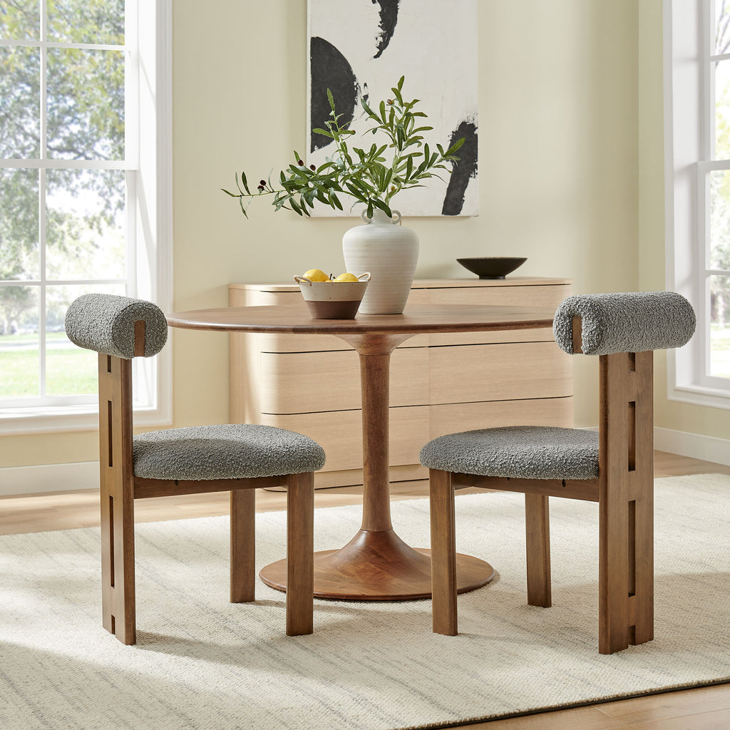 Torian Boucle Fabric Dining Chair Set of 2 - Walnut Light Gray