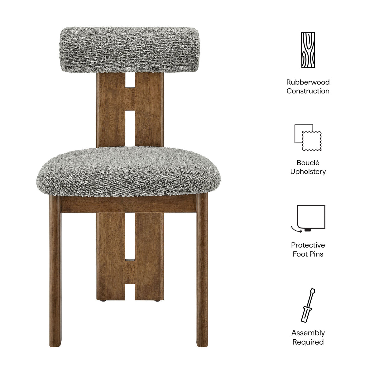 Torian Boucle Fabric Dining Chair Set of 2 - Walnut Light Gray