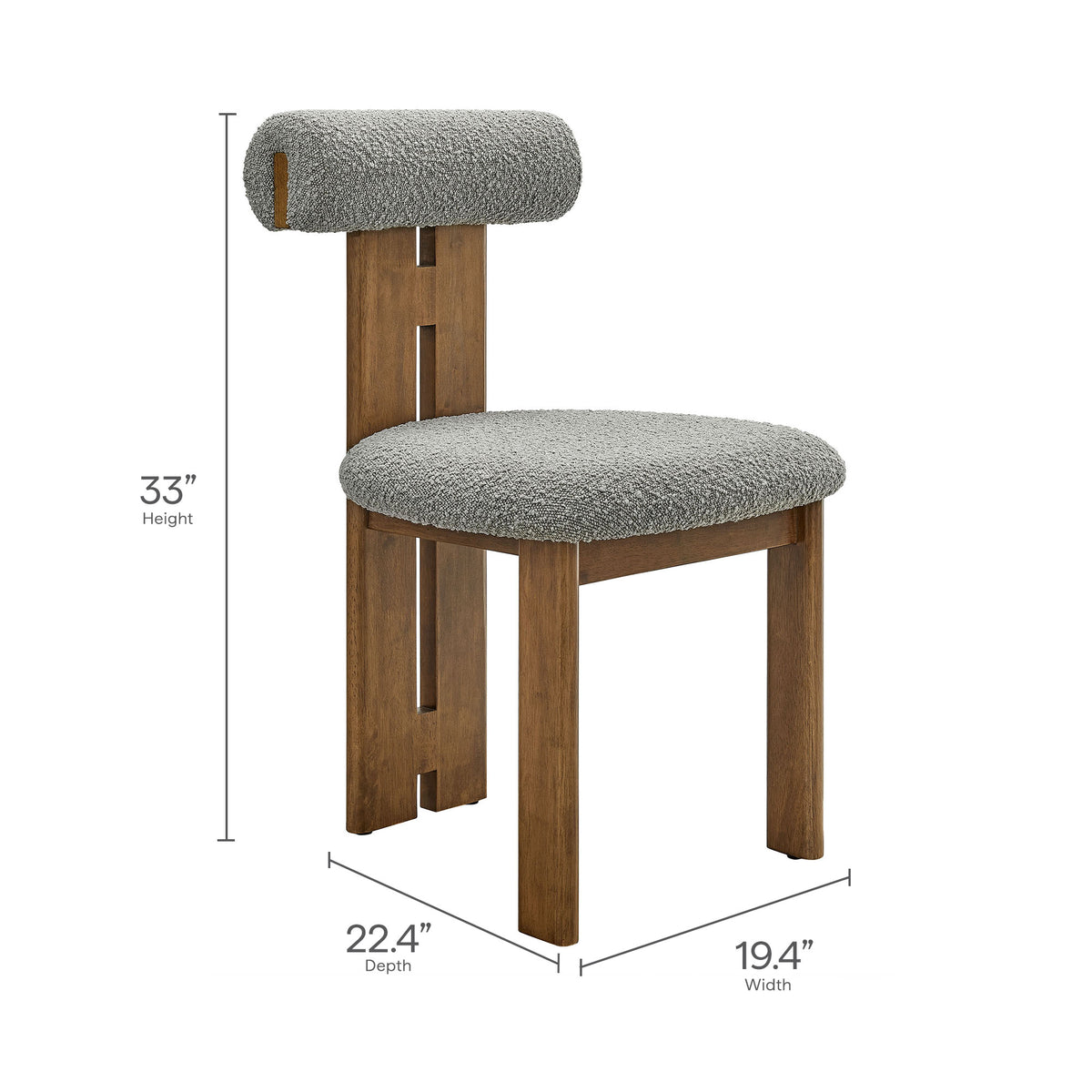 Torian Boucle Fabric Dining Chair Set of 2 - Walnut Light Gray