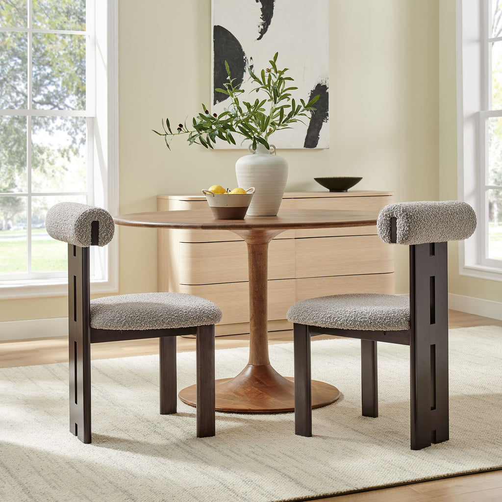 Torian Boucle Fabric Dining Chair Set of 2 - Wenge Taupe