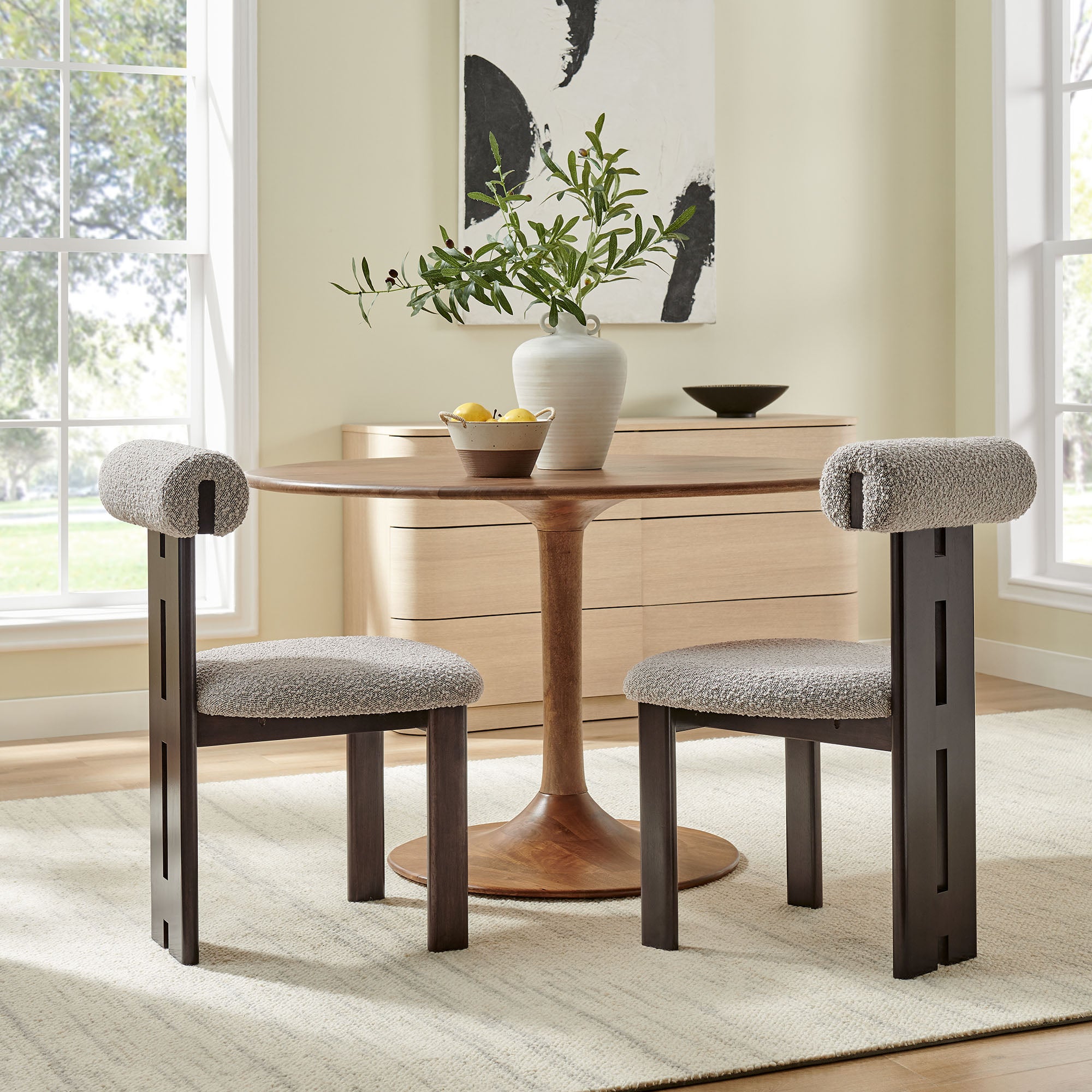 Torian Boucle Fabric Dining Chair Set of 2 - Wenge Taupe