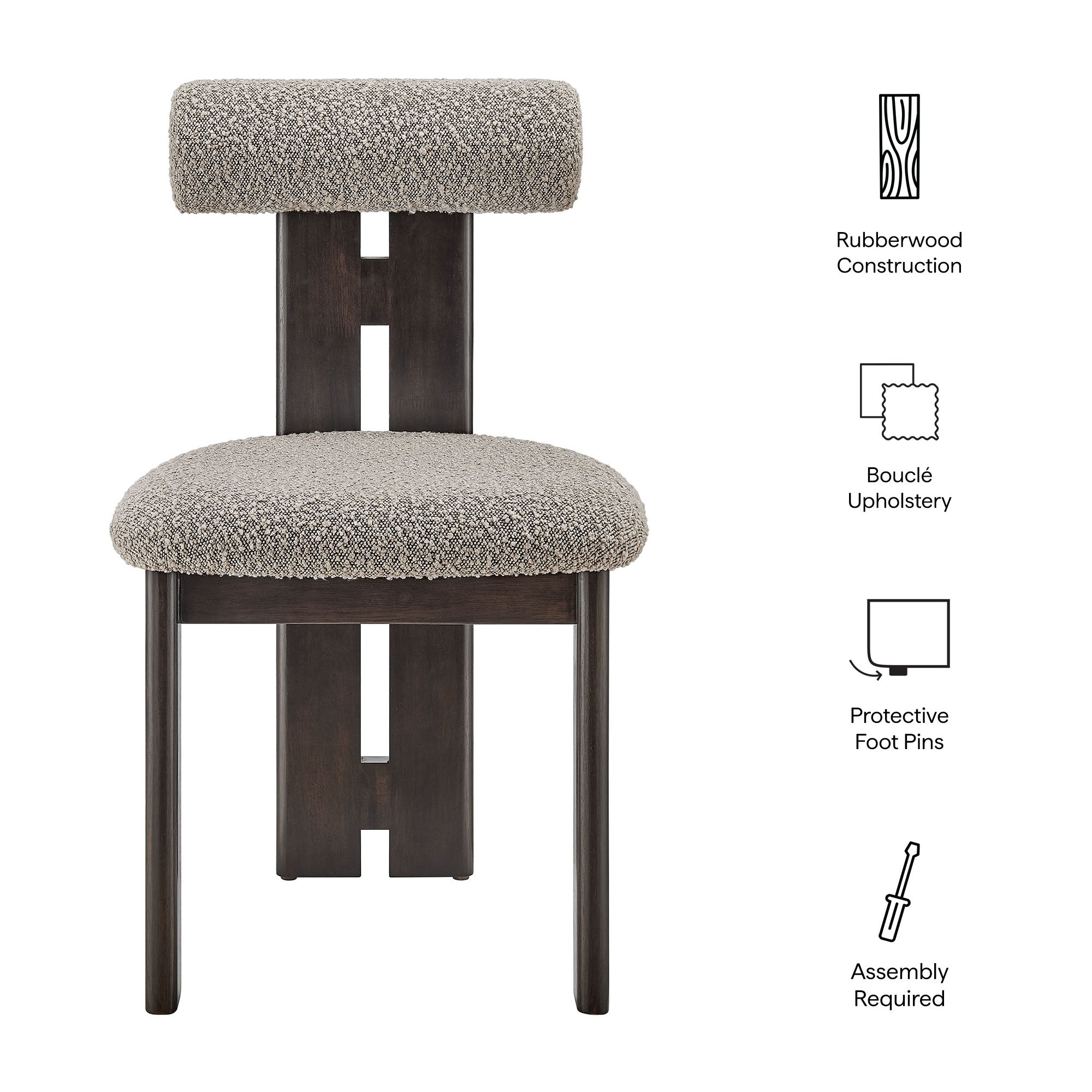 Torian Boucle Fabric Dining Chair Set of 2 - Wenge Taupe
