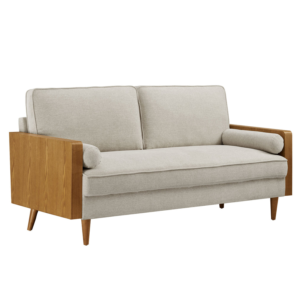 Kellan Heathered Fabric Upholstered Sofa - Walnut Heathered Weave Ivory