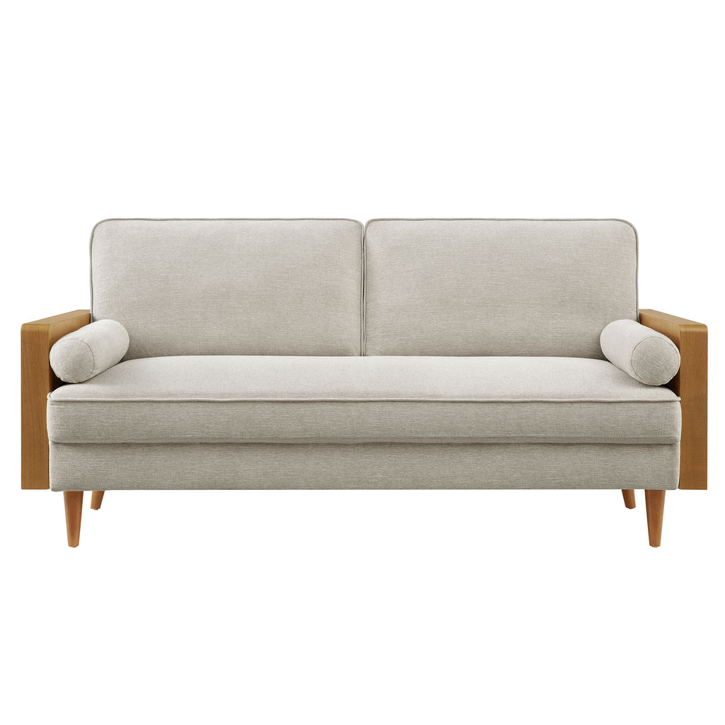 Kellan Heathered Fabric Upholstered Sofa - Walnut Heathered Weave Ivory