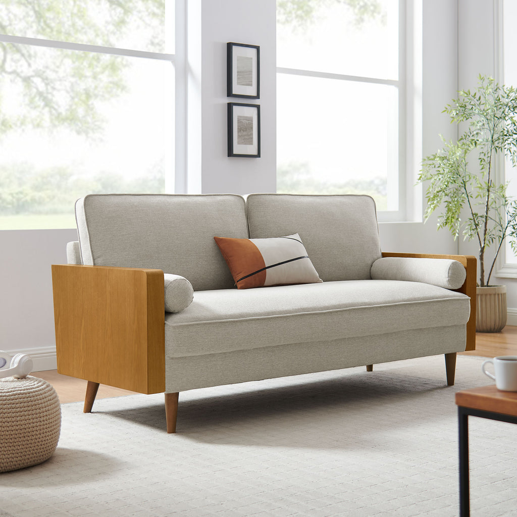 Kellan Heathered Fabric Upholstered Sofa - Walnut Heathered Weave Ivory