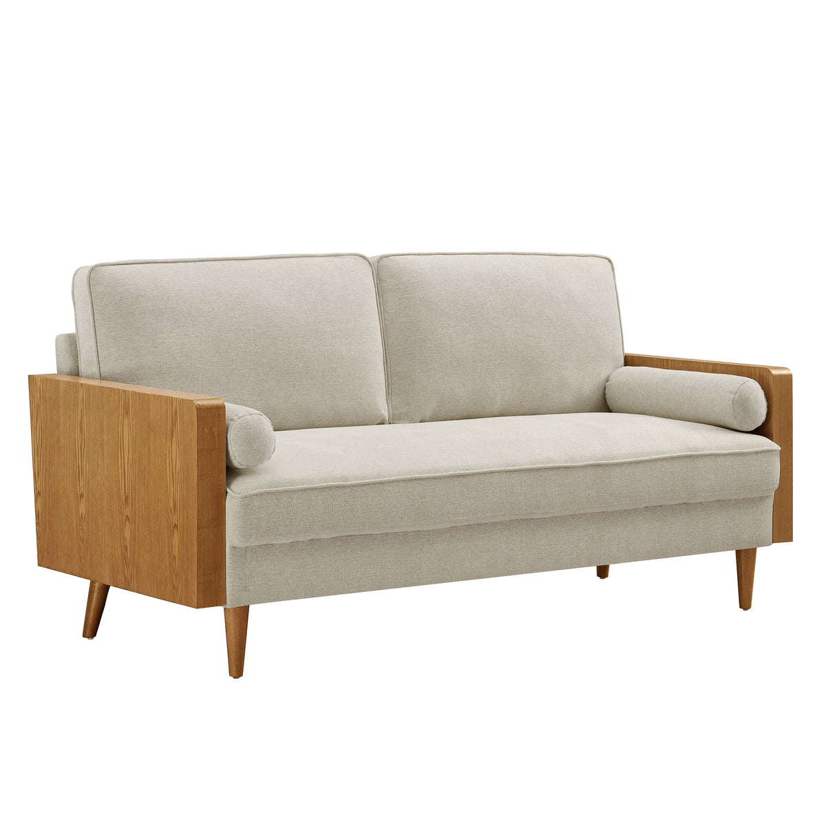 Kellan Heathered Fabric Upholstered Sofa - Walnut Heathered Weave Light Beige