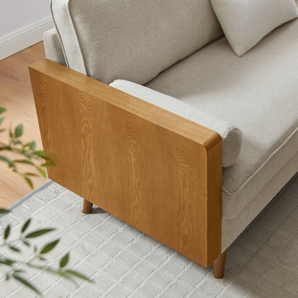 Kellan Heathered Fabric Upholstered Sofa - Walnut Heathered Weave Light Beige