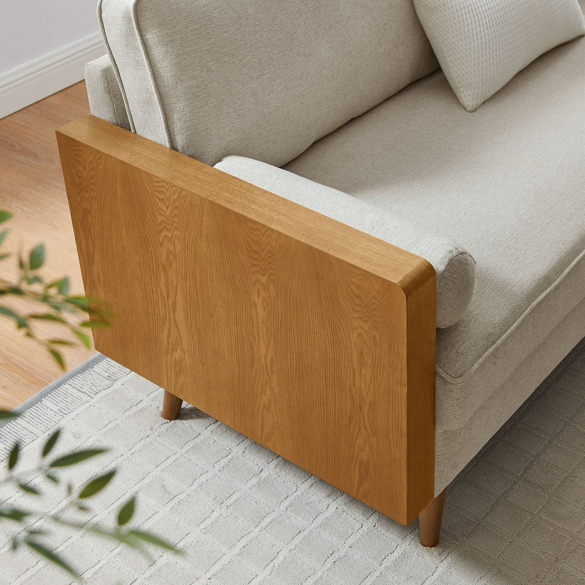 Kellan Heathered Fabric Upholstered Sofa - Walnut Heathered Weave Light Beige