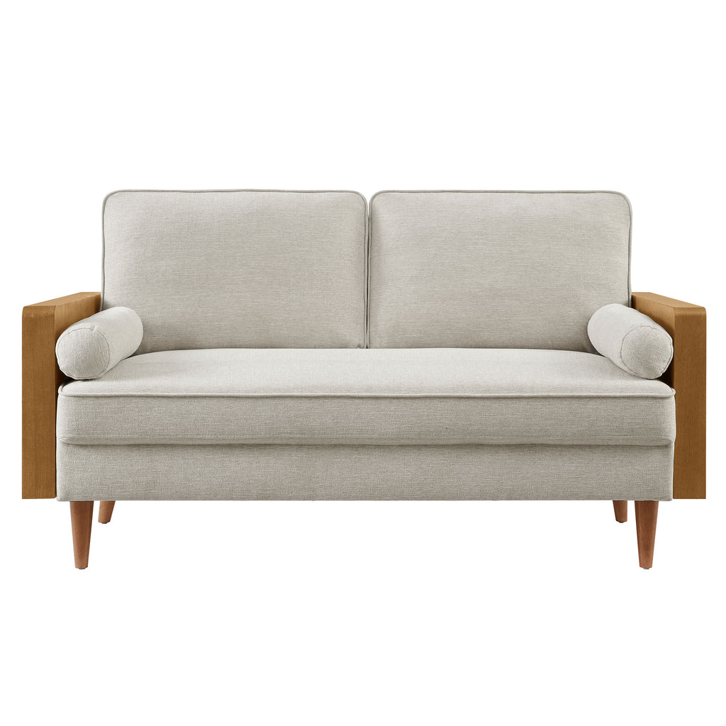 Kellan Heathered Weave Fabric Loveseat - Walnut Heathered Weave Ivory
