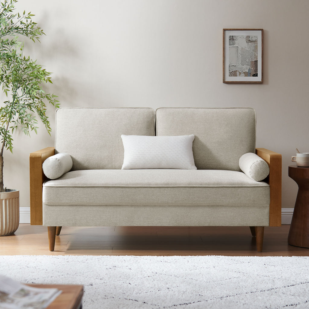 Kellan Heathered Weave Fabric Loveseat - Walnut Heathered Weave Ivory