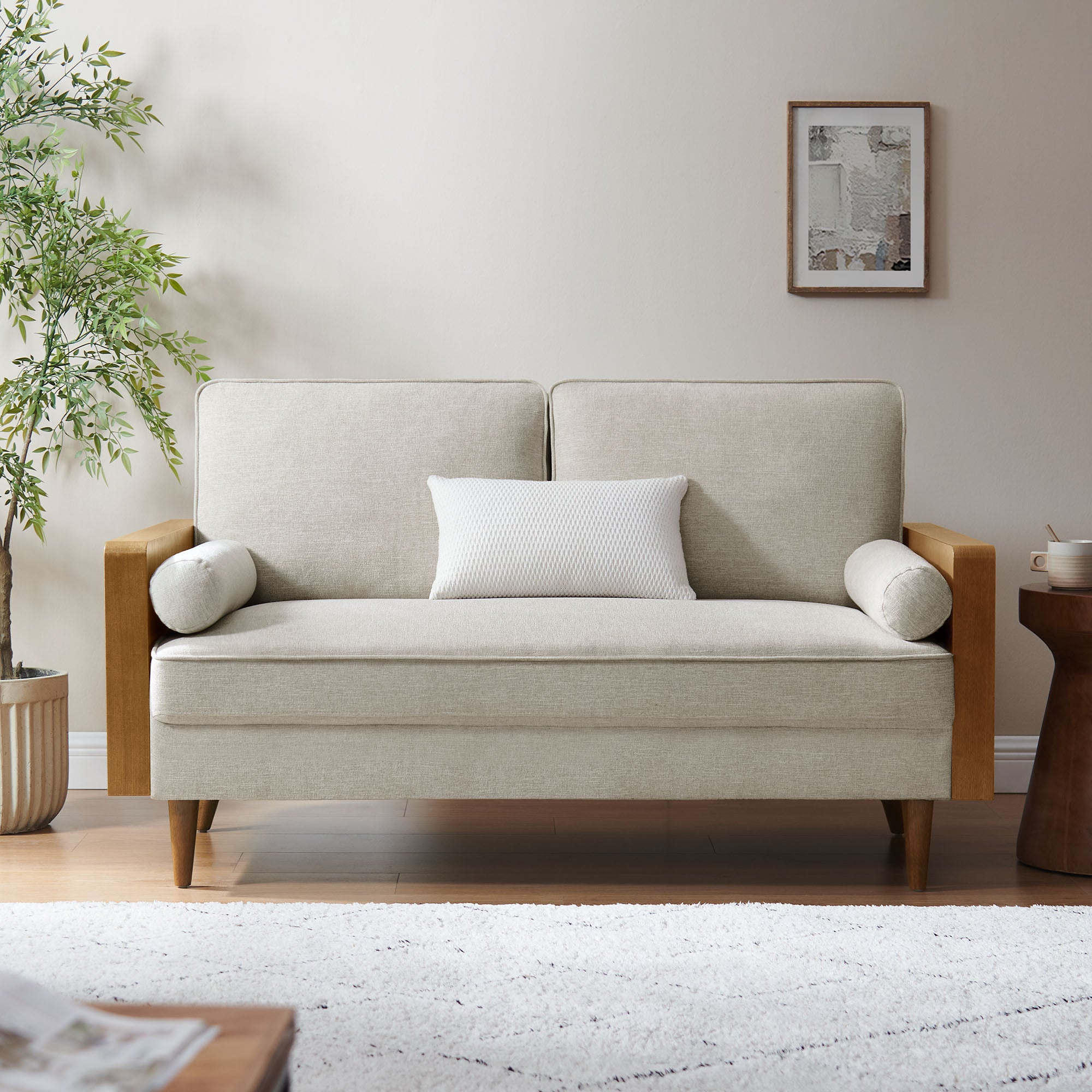Kellan Heathered Weave Fabric Loveseat - Walnut Heathered Weave Ivory