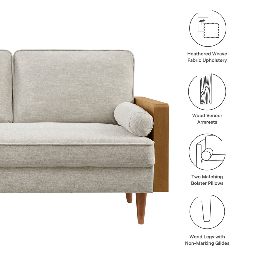 Kellan Heathered Weave Fabric Loveseat - Walnut Heathered Weave Ivory