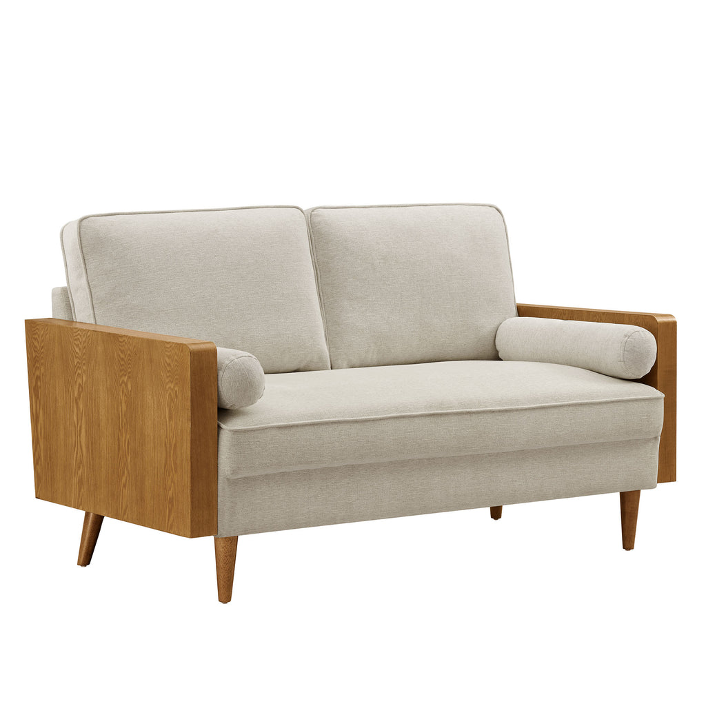 Kellan Heathered Weave Fabric Loveseat - Walnut Heathered Weave Light Beige