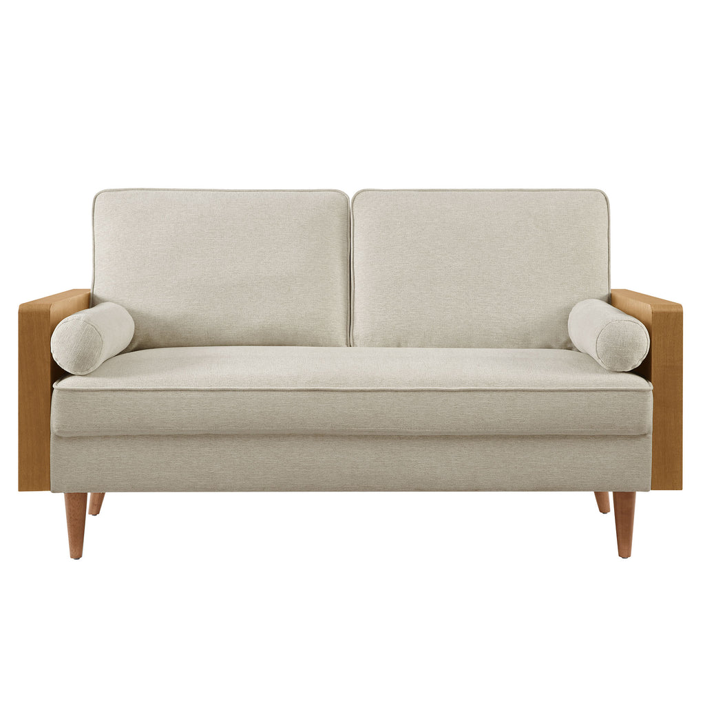 Kellan Heathered Weave Fabric Loveseat - Walnut Heathered Weave Light Beige