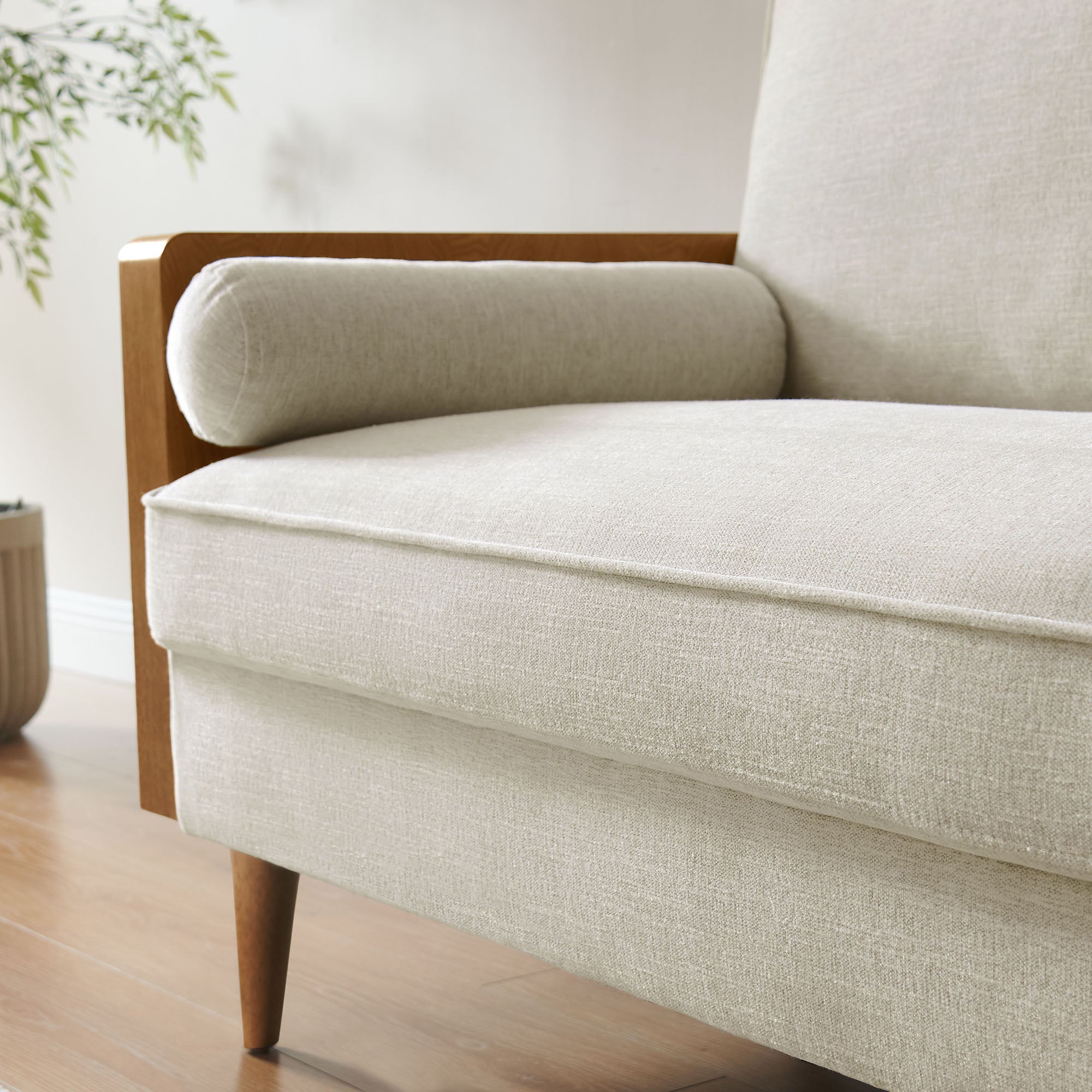 Kellan Heathered Weave Fabric Loveseat - Walnut Heathered Weave Light Beige