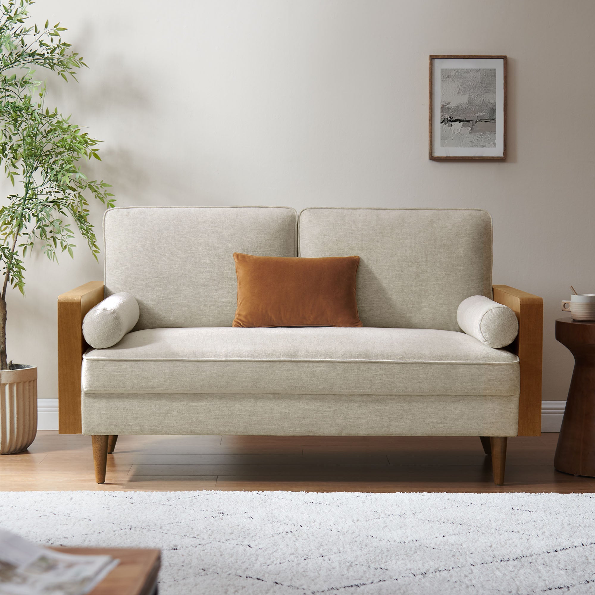 Kellan Heathered Weave Fabric Loveseat - Walnut Heathered Weave Light Beige