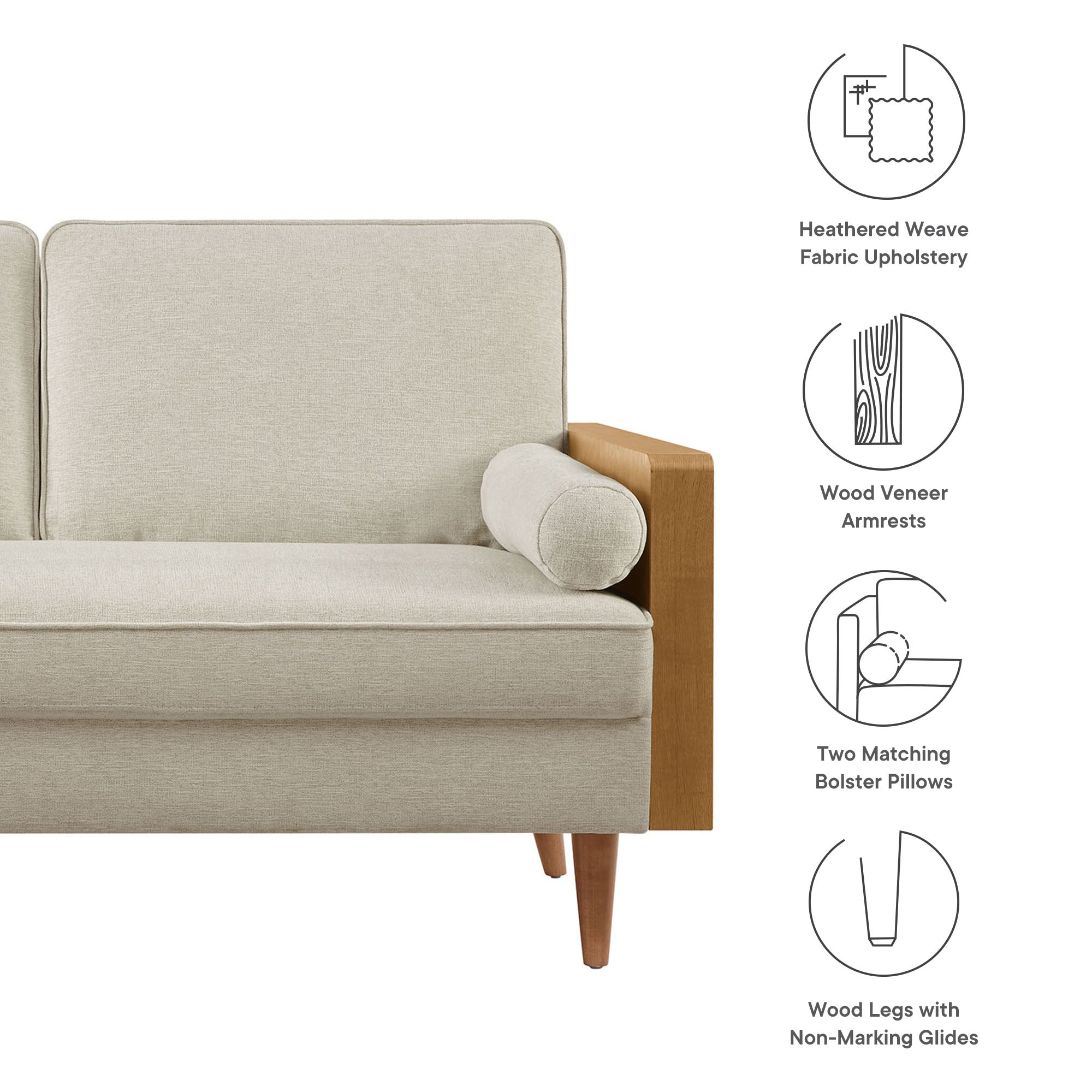 Kellan Heathered Weave Fabric Loveseat - Walnut Heathered Weave Light Beige
