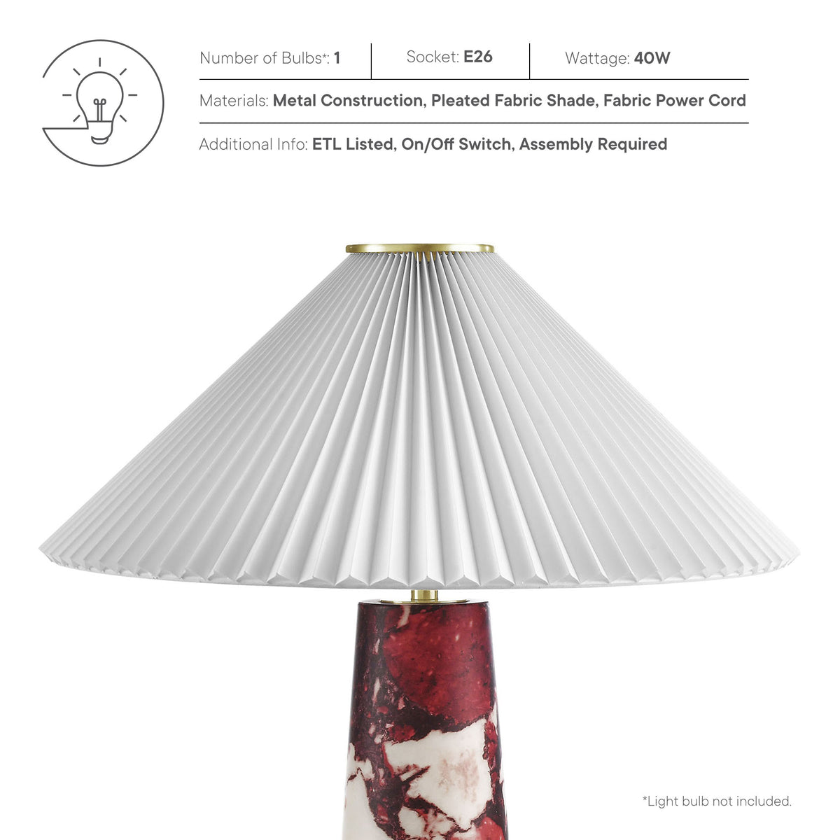 Nera Marble Table Lamp - Red