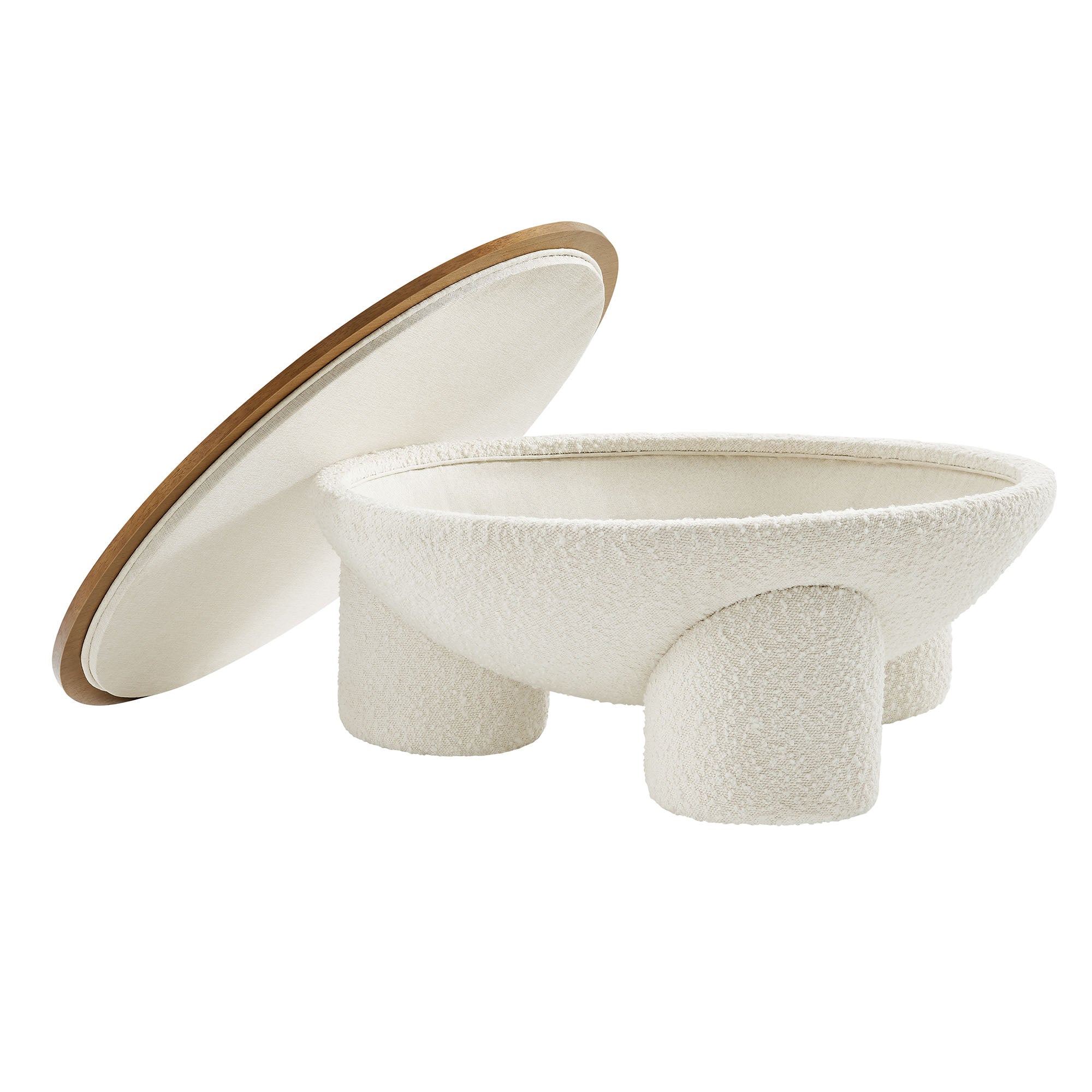 Tridome Round Boucle Upholstered Storage Coffee Table - Natural Ivory