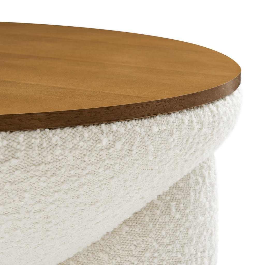 Tridome Round Boucle Upholstered Storage Coffee Table - Natural Ivory