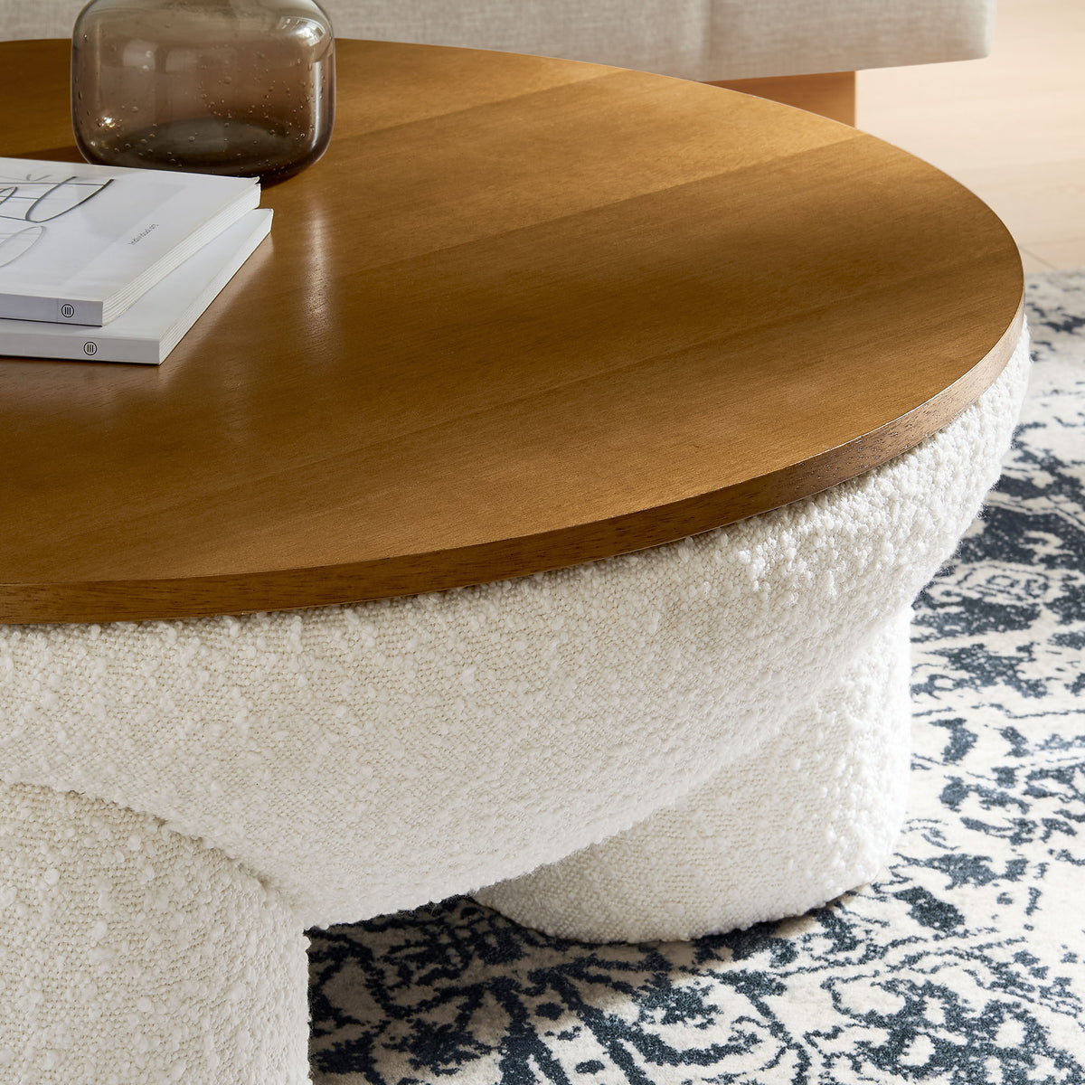 Tridome Round Boucle Upholstered Storage Coffee Table - Natural Ivory