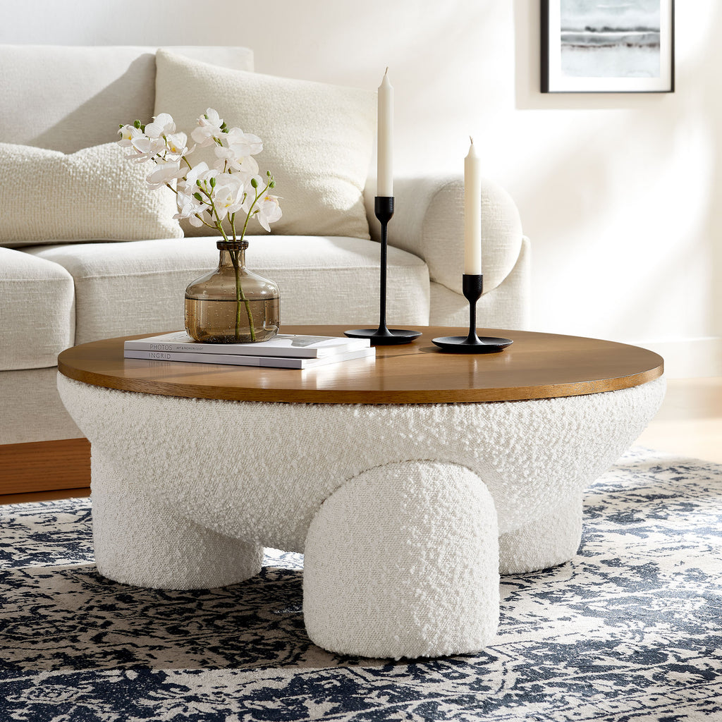 Tridome Round Boucle Upholstered Storage Coffee Table - Natural Ivory