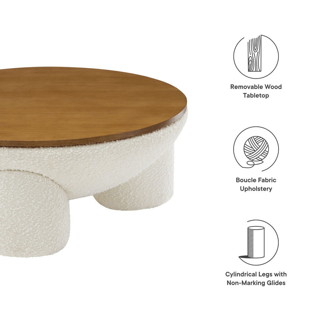 Tridome Round Boucle Upholstered Storage Coffee Table - Natural Ivory