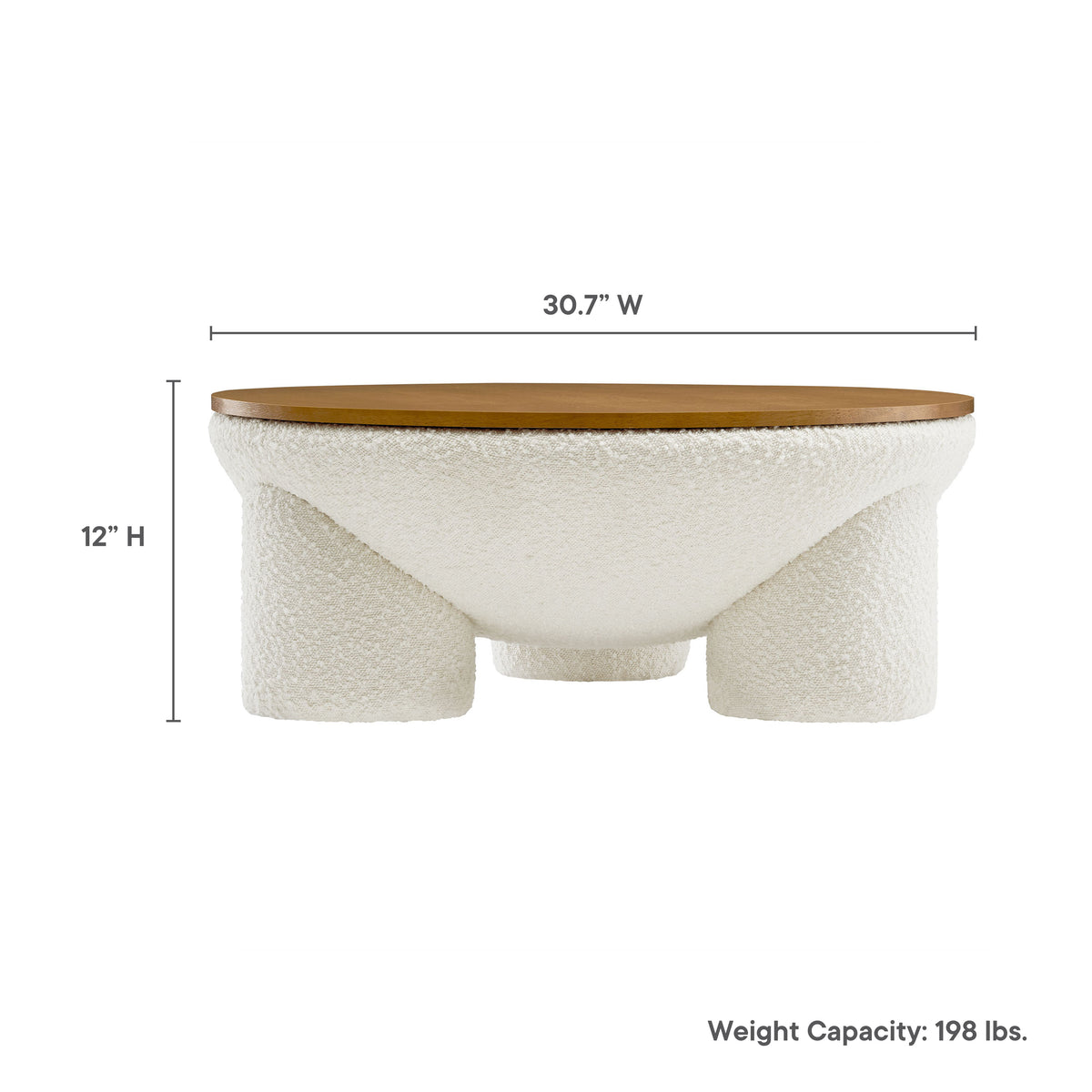 Tridome Round Boucle Upholstered Storage Coffee Table - Natural Ivory