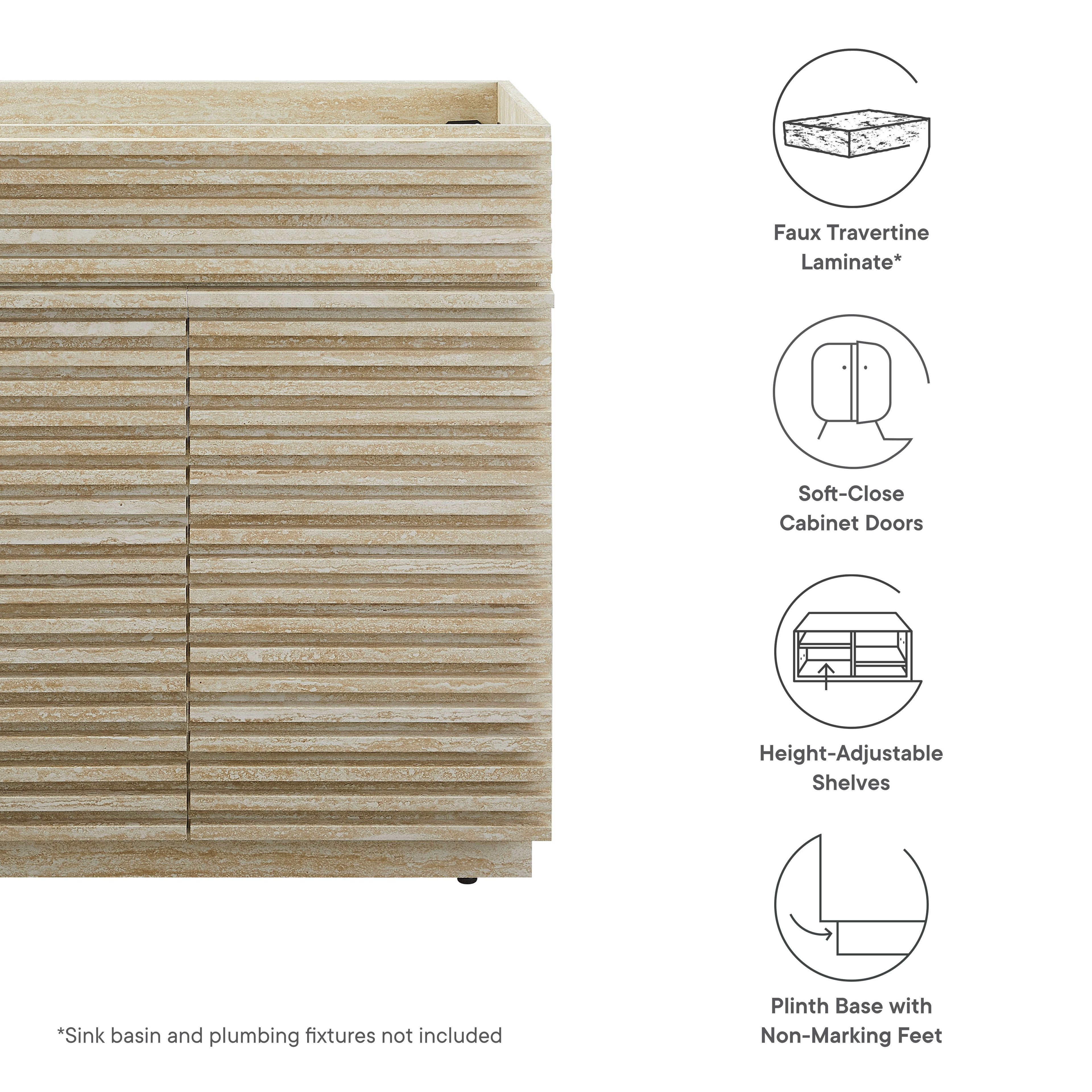 Render 30" Faux Travertine Bathroom Vanity Cabinet (Sink Not Included)